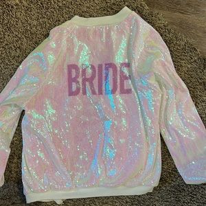 Hayley Paige white pink sequin bride bomber jacket